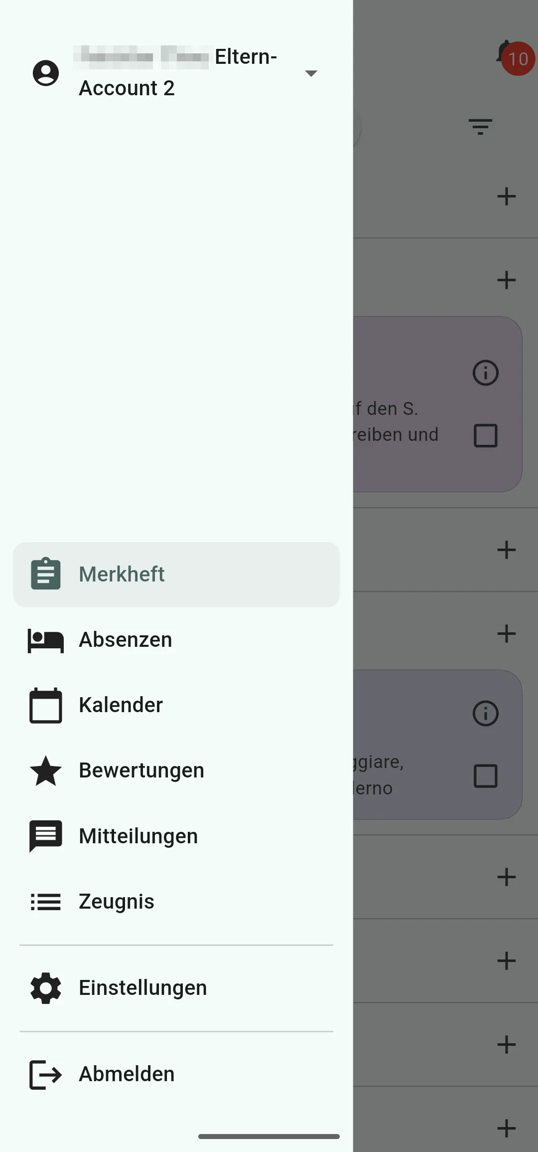 Menü-Übersicht der DigiReg ST App mit allen Navigationspunkten