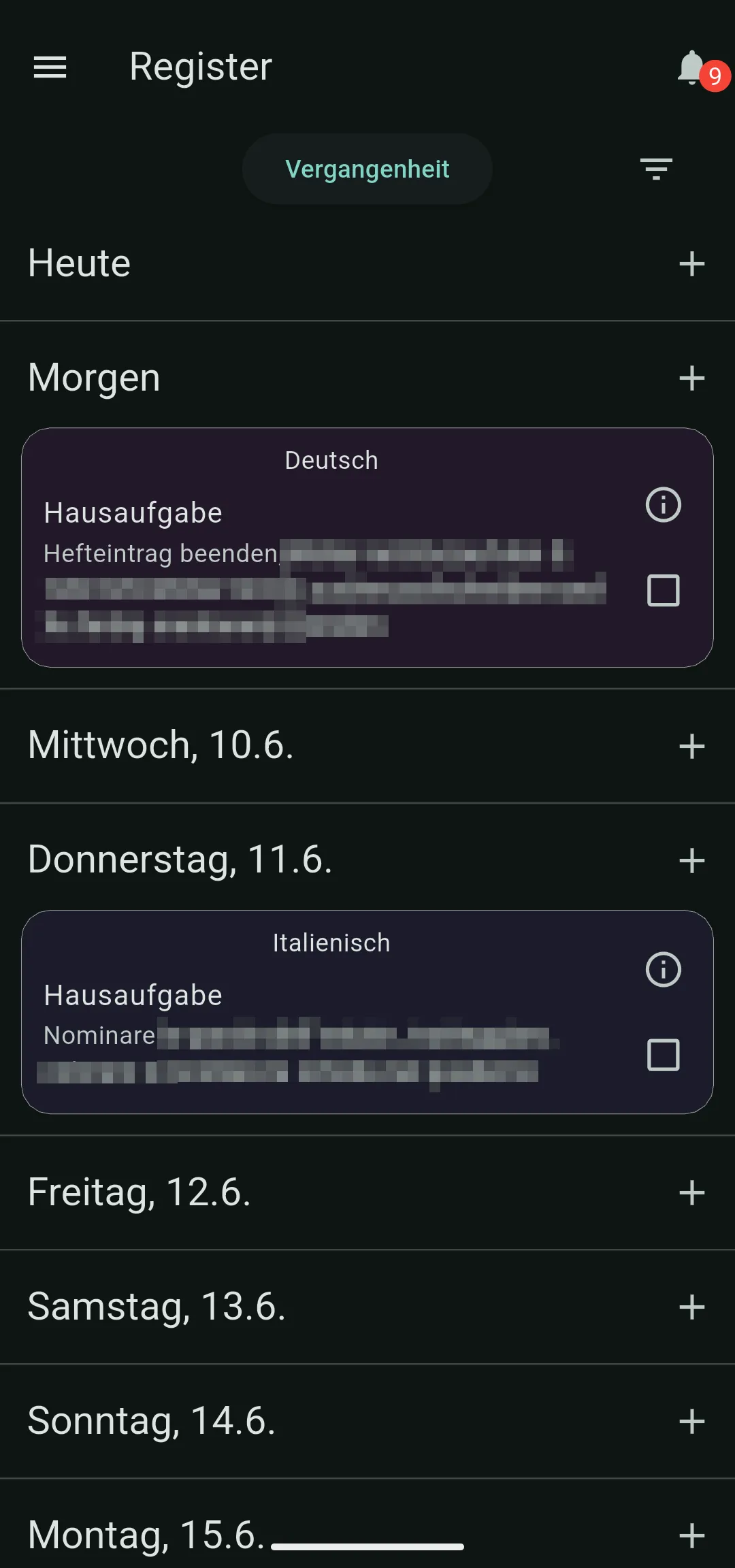 Merkheft im Dark Mode